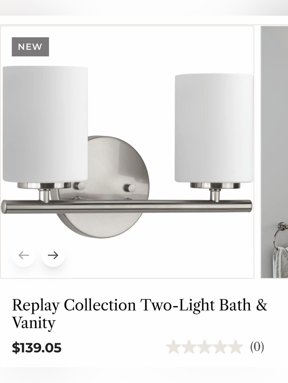 2 count of Two-Light Vanity in Brushed Nickel with White Shades